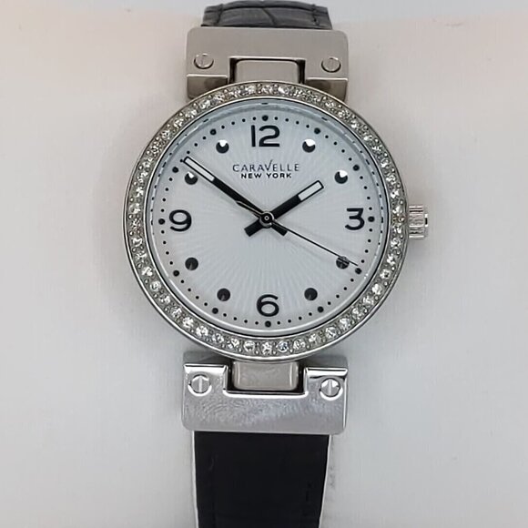 Caravelle Ladies Dress Watch By Bulova Crystal Bezel Reversible Strap 32mm - Picture 4 of 15